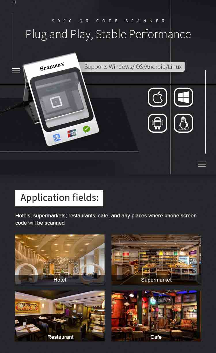 S900 Desktop 2D Barcode Scanner Payment for Mobile phone